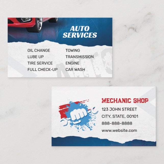Carte De Visite Atelier mécanique | Services Auto | (Devant / Derrière)