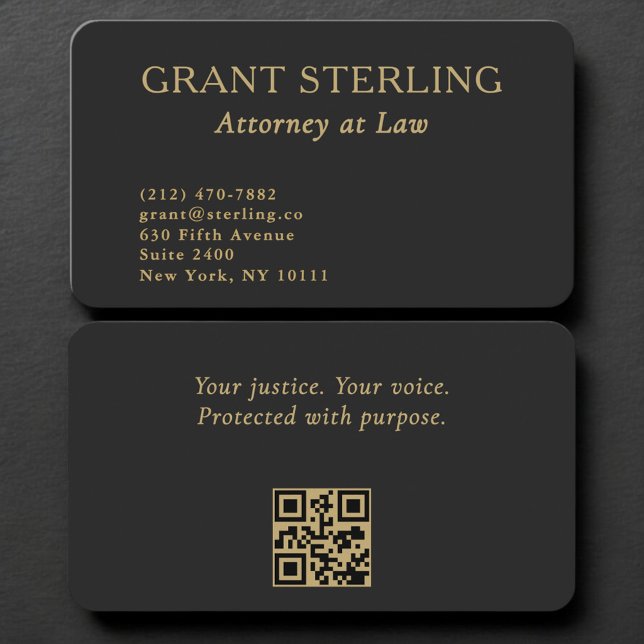 Carte De Visite Attorney Black Gold QR Code Professional (Créateur téléchargé)