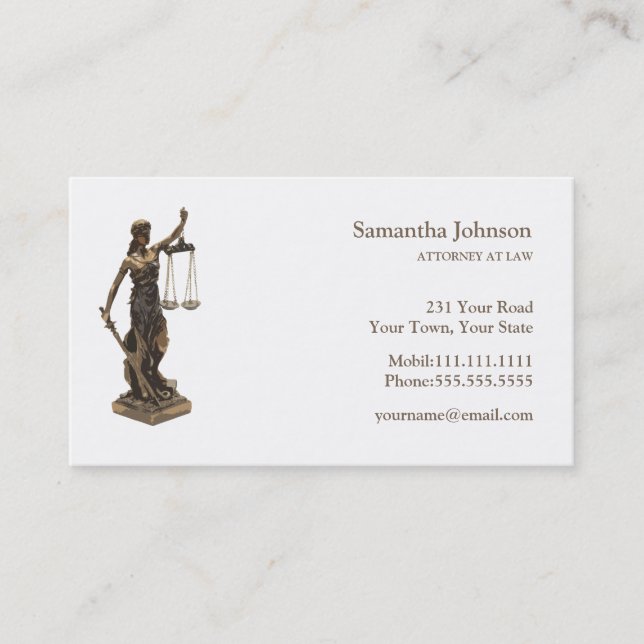 Carte De Visite ATTORNEY classique en droit| Scales de justice (Devant)