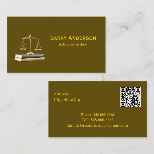 Carte De Visite Attorney Justice Scales & Books with QR code (Devant / Derrière)