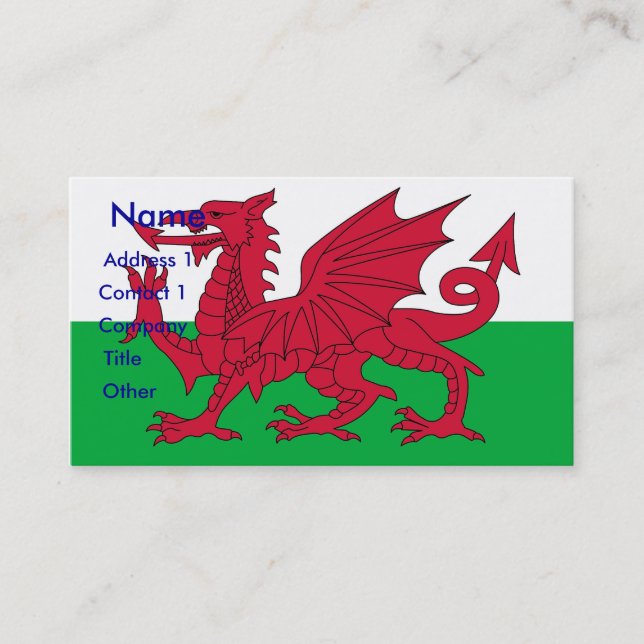Carte de visite au drapeau du Pays de Galles (Devant)