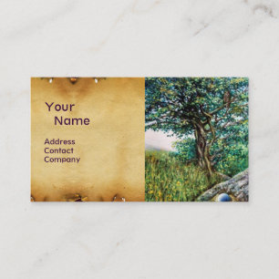 Carte De Visite AURORA / ARBRE MAGIQUE, vert, bleu, parchemin