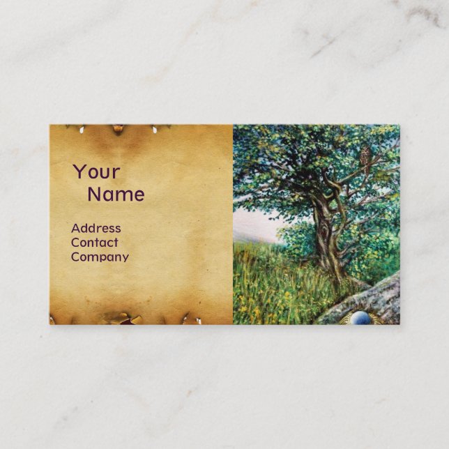 Carte De Visite AURORA / ARBRE MAGIQUE, vert, bleu, parchemin (Devant)