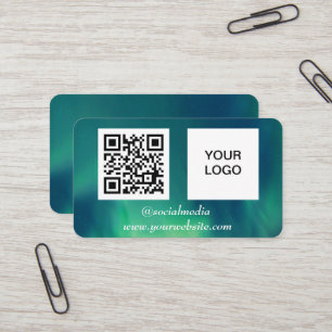 Carte De Visite Aurora Borealis Médias sociaux QR Code Vert