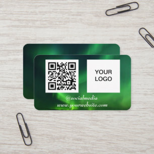 Carte De Visite Aurora Borealis Médias sociaux QR Code Vert