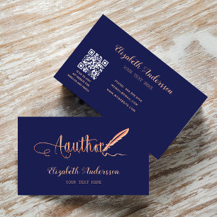 Carte De Visite Auteur bleu marine rose or code QR