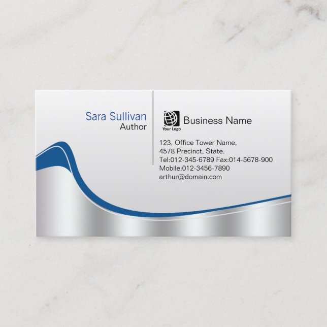 Carte De Visite Auteur Chrome Silver Wave Professionnel (Devant)