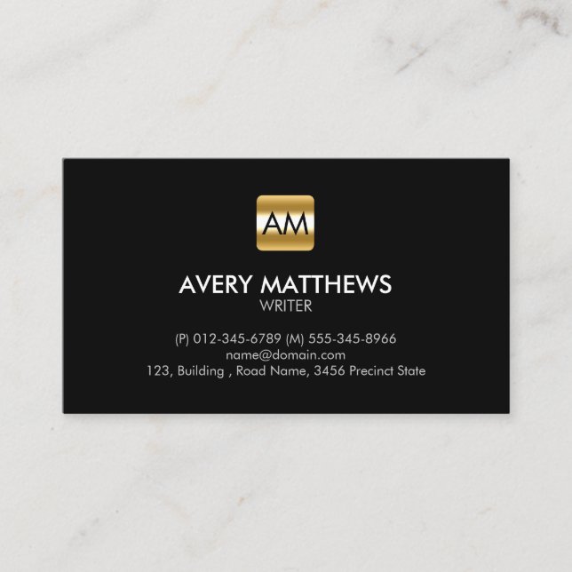 Carte De Visite Auteur Faux Gold Monogramme (Devant)
