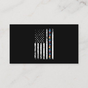 Carte De Visite Autism Shirt American Flag Puzzle