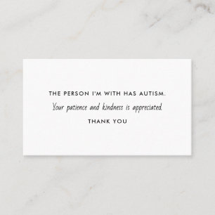 Carte De Visite Autisme Patience autistique Information sur la gen
