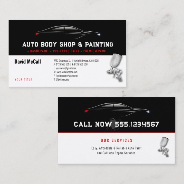 Carte De Visite Auto Body Shop & Peinture | Pulvérisateur de peint (Devant / Derrière)