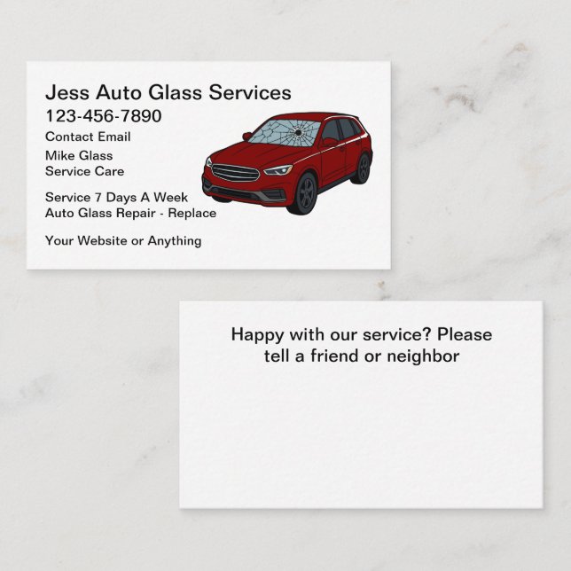 Carte De Visite Auto Glass Repair Replace Service (Devant / Derrière)