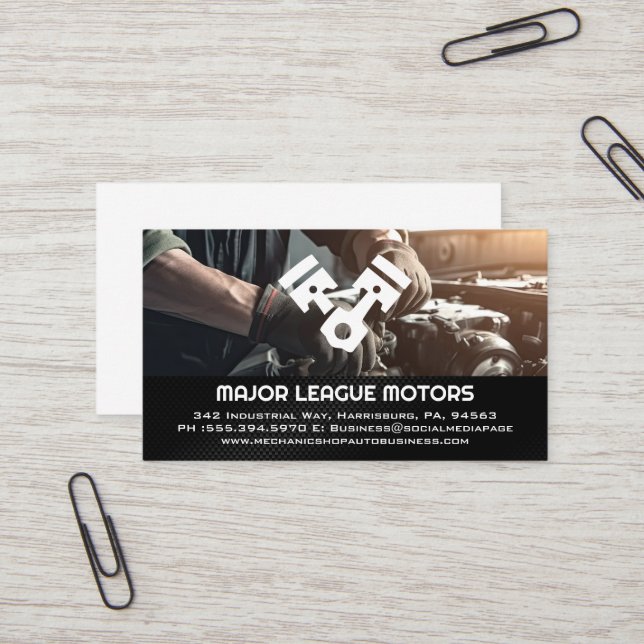 Carte De Visite Auto Mécanique Travailler sur Moteur cassé (Devant/Arrière en situation)
