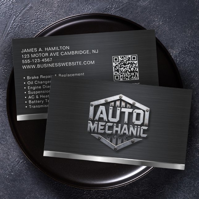 Carte De Visite Auto Mechanic Automotive Repair Service QR Code (Créateur téléchargé)