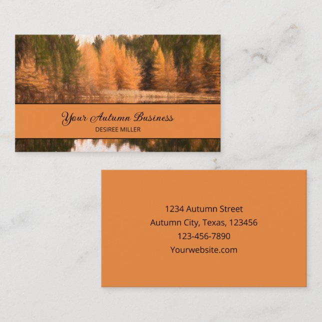 Carte De Visite Automne Arbres Lac Orange Automne Thème Sketch Art (Devant / Derrière)