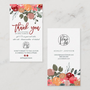 Carte De Visite Automne rouge floral aquarelle logo commander merc