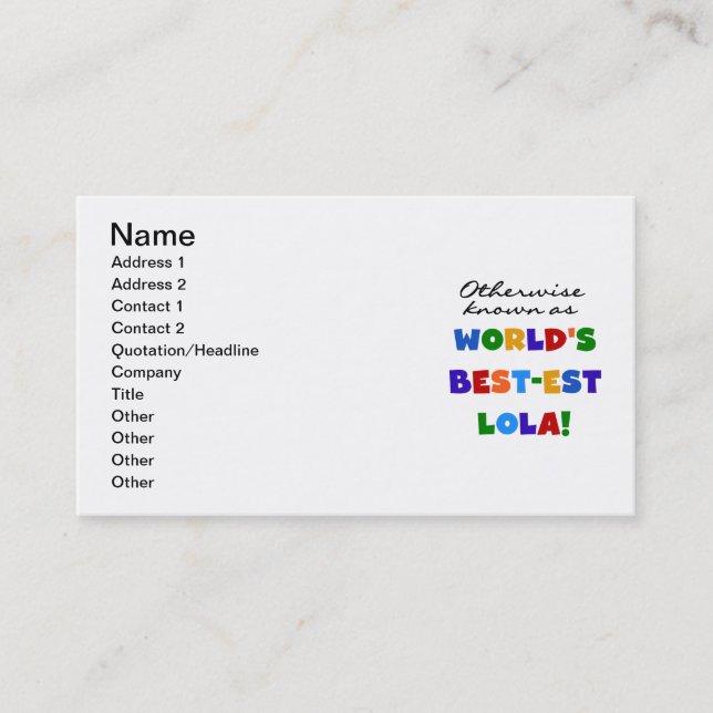 Carte De Visite Autrement connu comme les meilleurs cadeaux Lola (Devant)