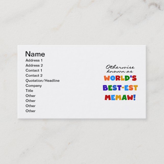 Carte De Visite Autrement connu comme Meilleur-est Memaw du monde (Devant)