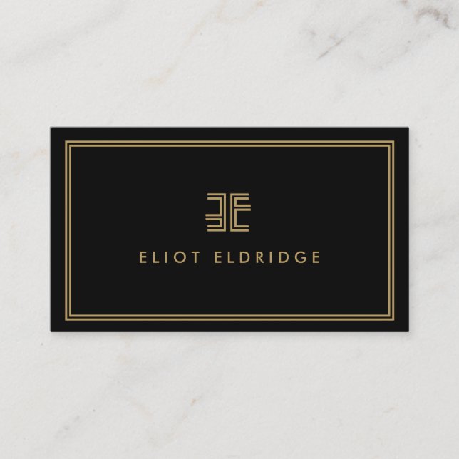 Carte De Visite AVANT GARDE ART DÉCO LOGO avec VOS INITIALES NOIR (Devant)