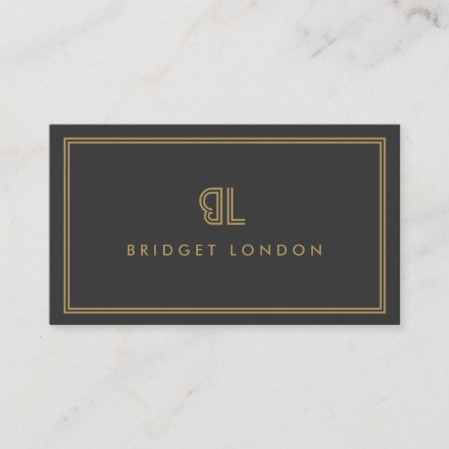 Carte De Visite AVANT GARDE ART DÉCO LOGO avec VOS INITIALS GRAY (Devant)