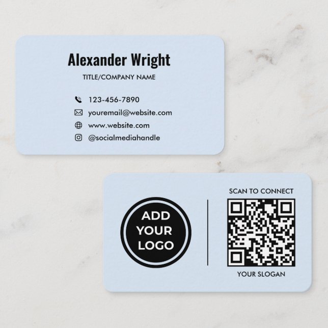 Carte de visite avec code de scan et logo bleu pou (Devant / Derrière)