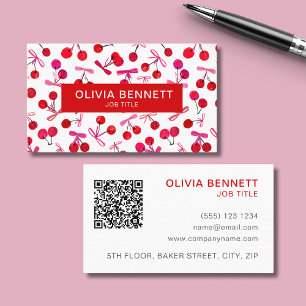 Carte de visite avec code QR Cerise & noeud