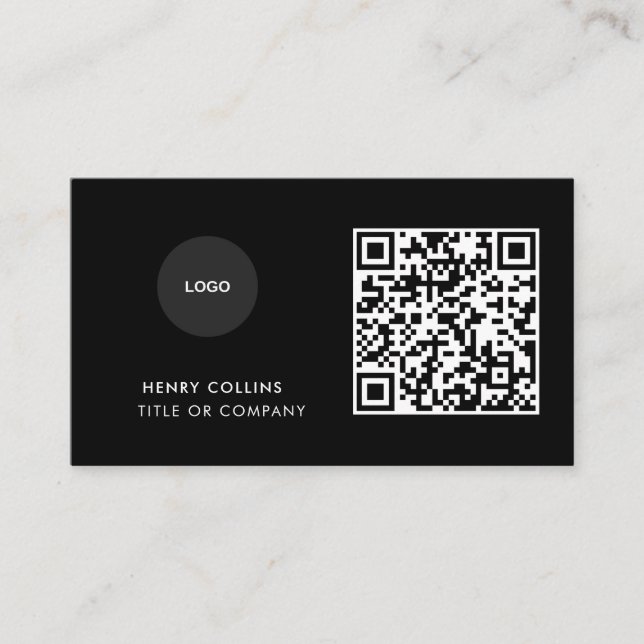Carte de visite avec code QR | Design moderne noir (Devant)