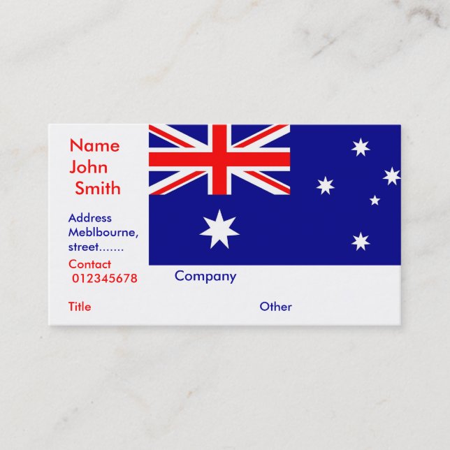 Carte de visite avec drapeau d'Australie (Devant)