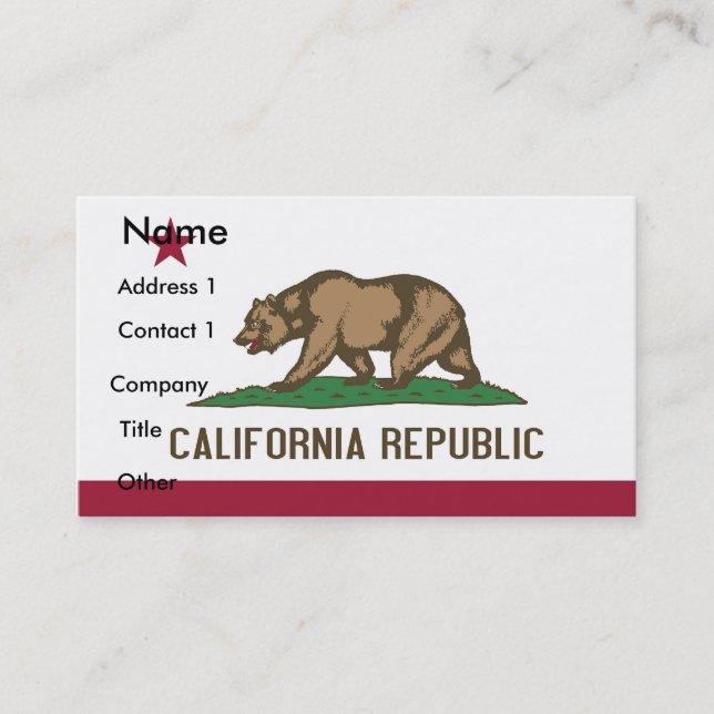 Carte de visite avec Drapeau de Californie États-U (Devant)