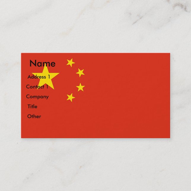 Carte de visite avec drapeau de la Chine (Devant)