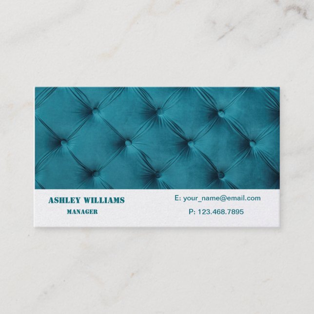 Carte de visite avec le capitone bleu turquoise (Devant)