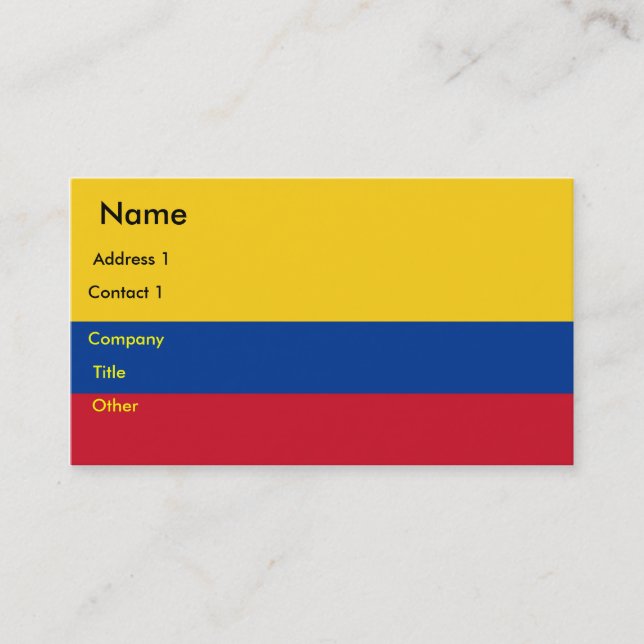 Carte de visite avec le drapeau de la Colombie (Devant)
