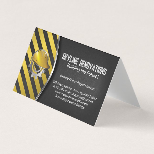 Carte De Visite Avertissement de construction | Casque de protecti (Devant)