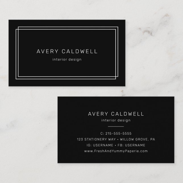 Carte De Visite AVERY Modern Black Double Frame Business Card (Devant / Derrière)
