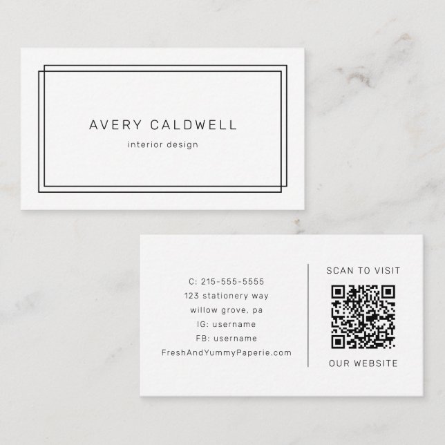 Carte De Visite AVERY Modern Minimalist Double Frame QR Code (Devant / Derrière)