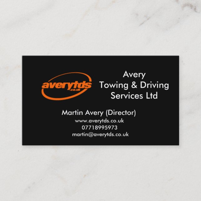 Carte De Visite AveryTowing & Driving Services Ltd (Devant)