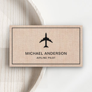 Carte De Visite Avion à réaction en toile de jute rustique Compagn