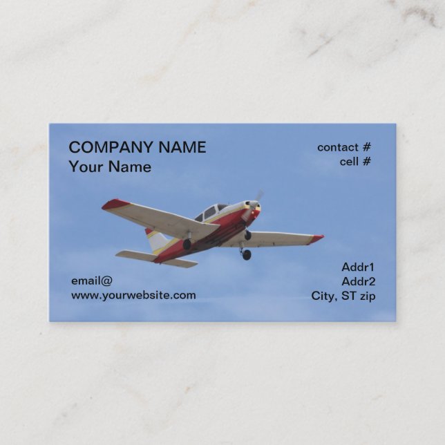 Carte De Visite Avion à voilure basse rouge et blanc (Devant)