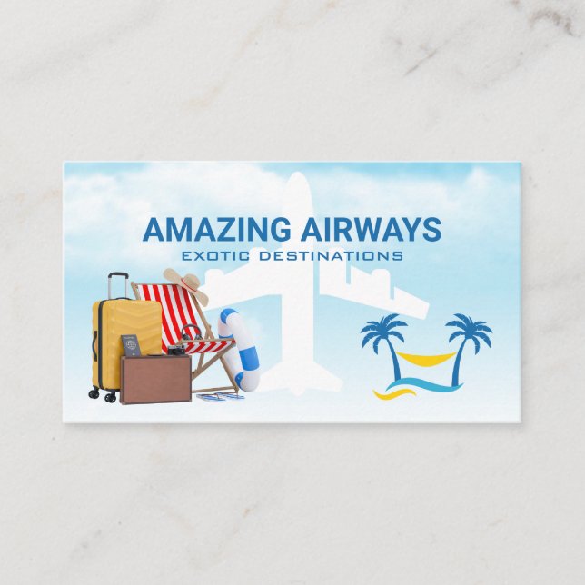 Carte De Visite Avion dans les nuages | Bagages de vacances tropic (Devant)
