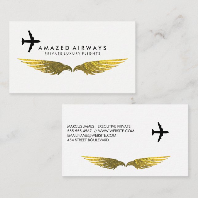 Carte De Visite Avion | Gold Foil Wings (Devant / Derrière)