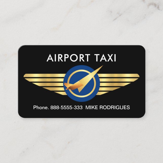 Carte De Visite Avion Jet Sur Les Ailes Or (Devant)