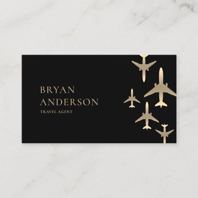 Carte De Visite Avions Gold de l'agent de voyages (Devant)