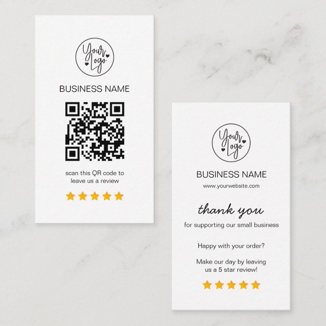 Carte De Visite Avis professionnels QR Code 5 Star Review (Devant / Derrière)