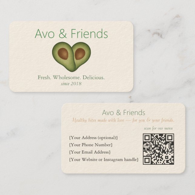 Carte De Visite Avo et amis | Logo Avocado Aliments sains - (Devant / Derrière)
