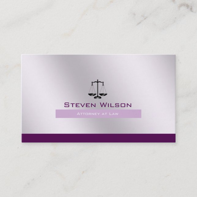Carte De Visite Avocat à la loi Blanc Purple Steel Échelle juridiq (Devant)