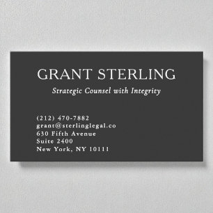 Carte De Visite Avocat à la loi Minimal Charcoal Grey Blanc