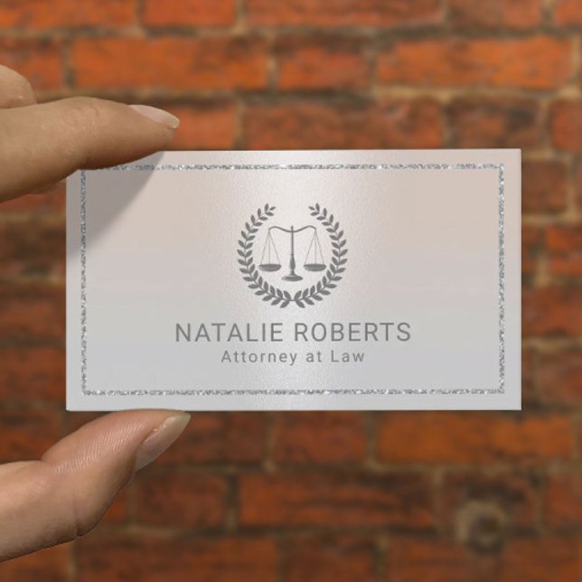 Carte De Visite Avocat à la loi moderne Argent Frame (Créateur téléchargé)