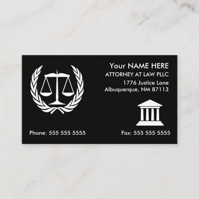 Carte De Visite Avocat à Law noir et blanc (Devant)