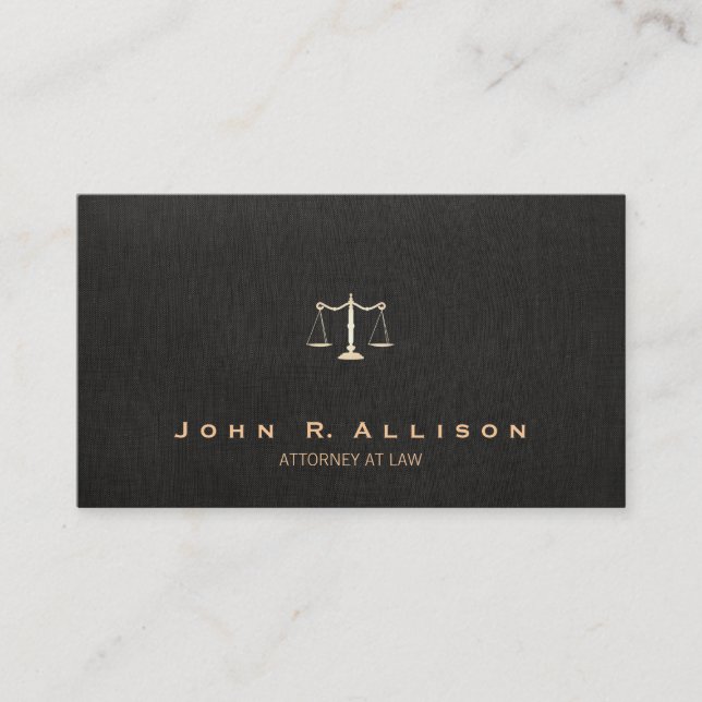 Carte De Visite Avocat Black Linen Look Scales de justice (Devant)