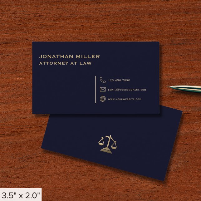 Carte De Visite Avocat bleu et or de la marine moderne (Créateur téléchargé)